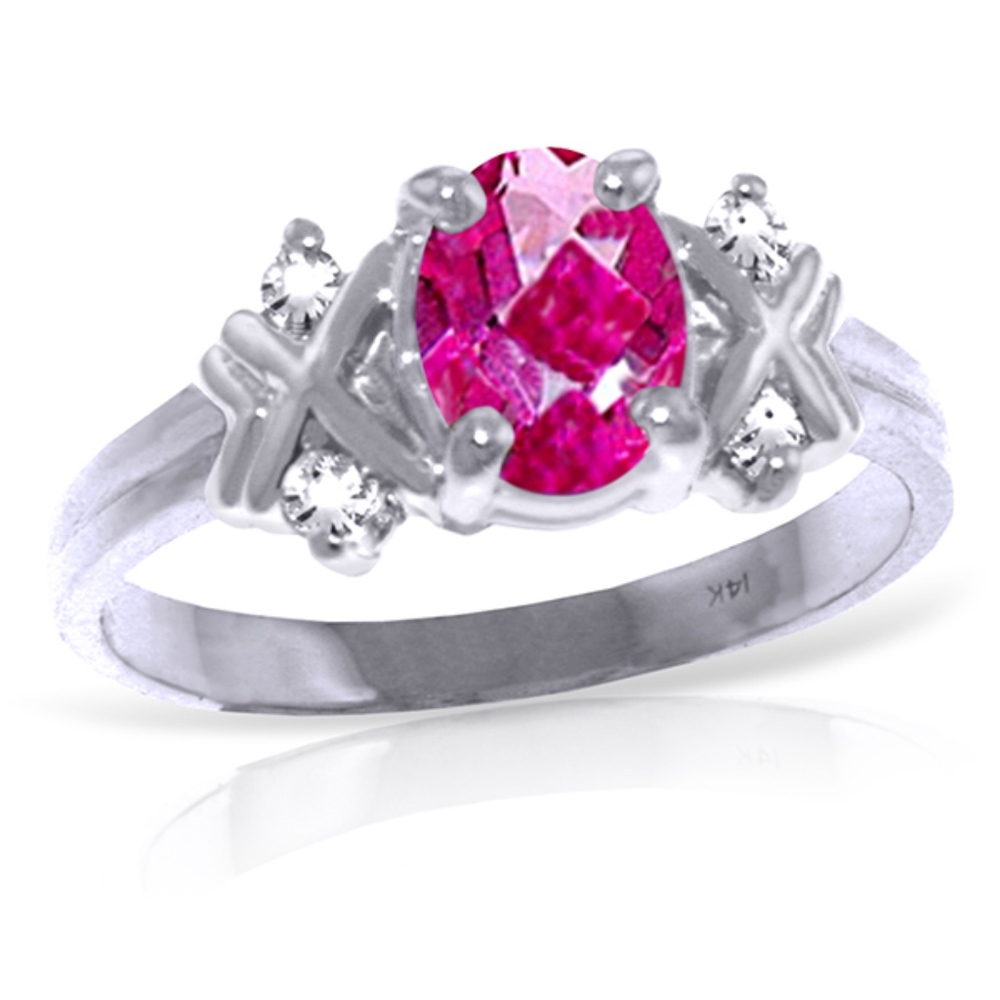 14K. SOLID GOLD RING WITH DIAMONDS & PINK TOPAZ - Picture 1 of 4